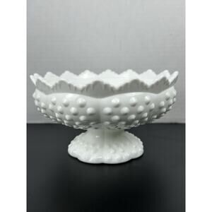 Vintage White Milk Glass Hobnail Pedestal Tapered 6 Candle Holder 7”